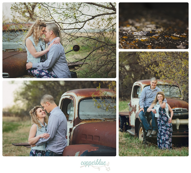 Engagement photos with old truck