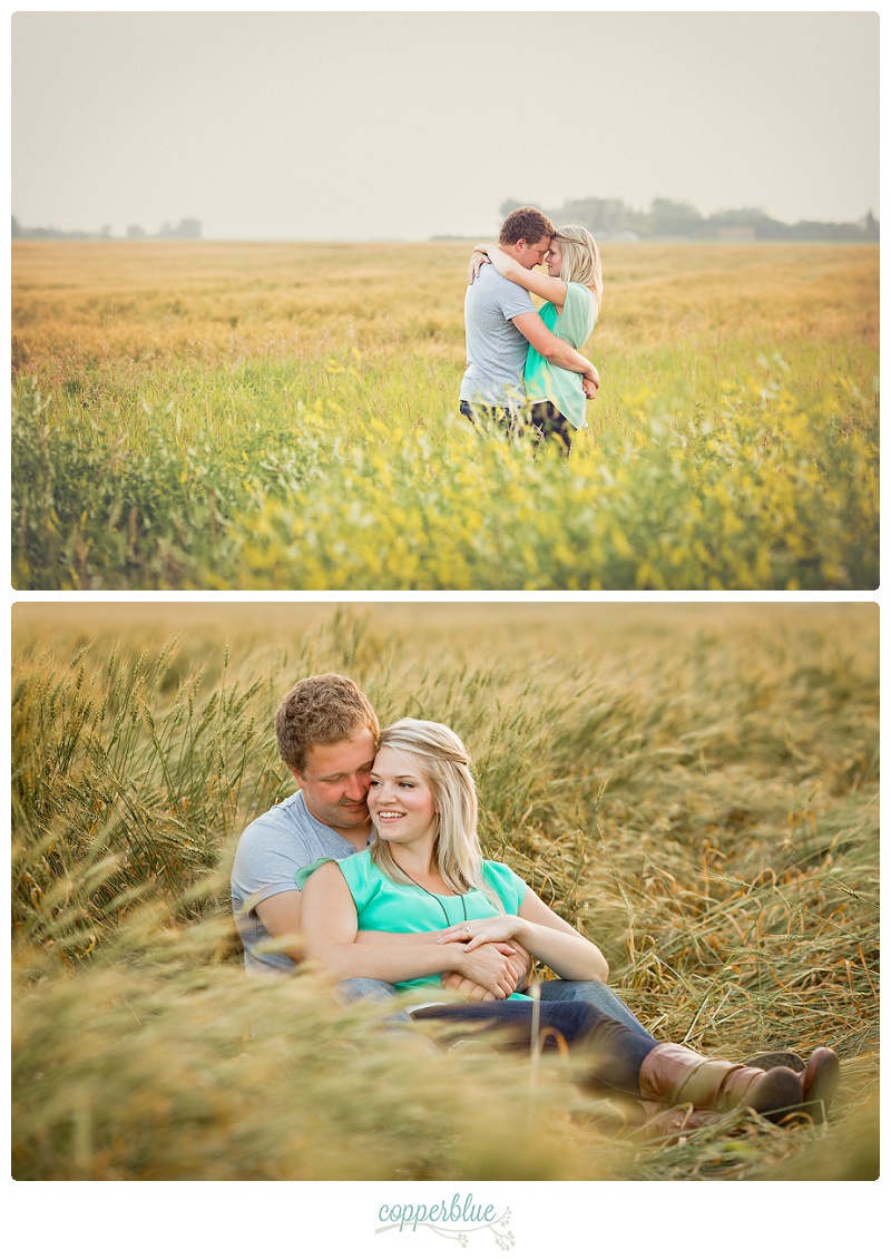 Engagement photos in wheat field