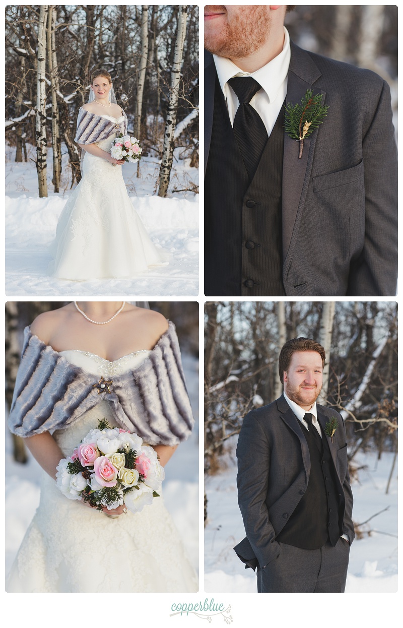 Winter bride and groom