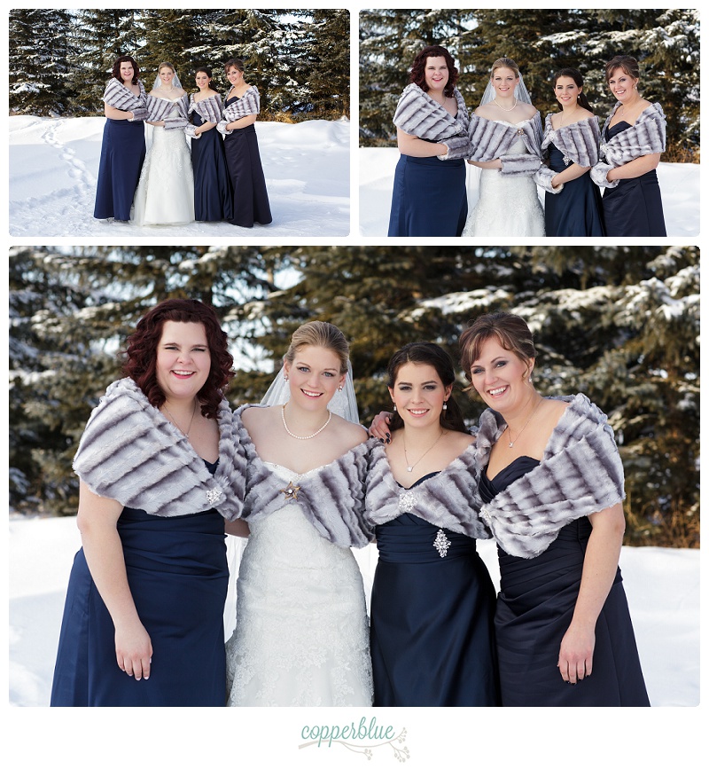 Winter farm wedding bridesmaids