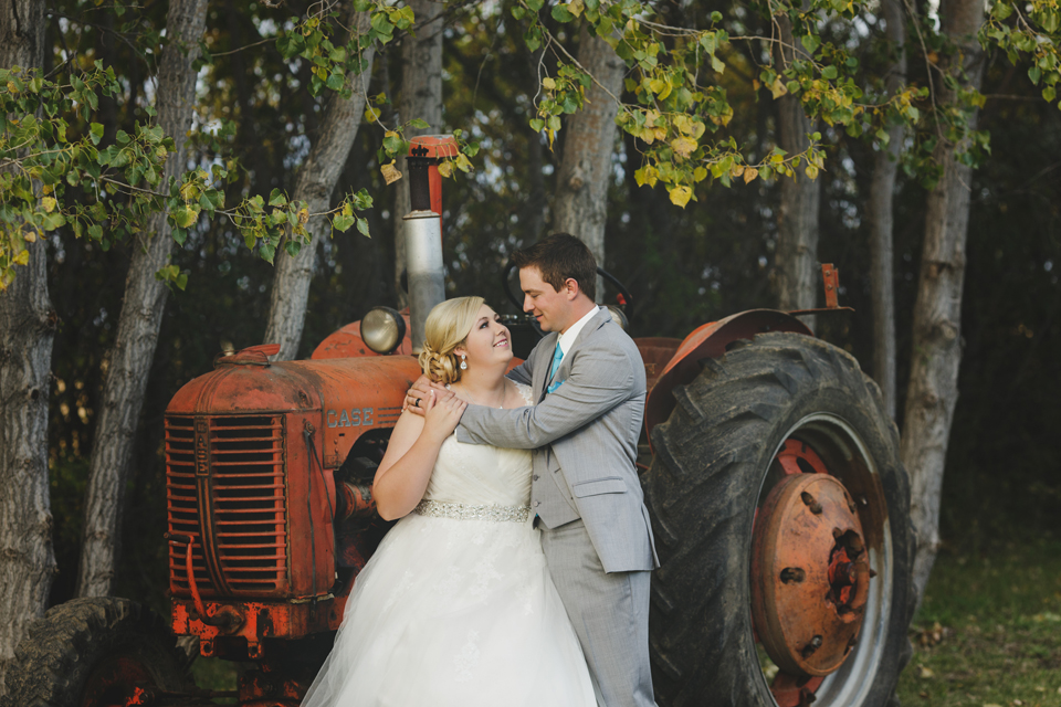 Rural wedding bride groom tractor