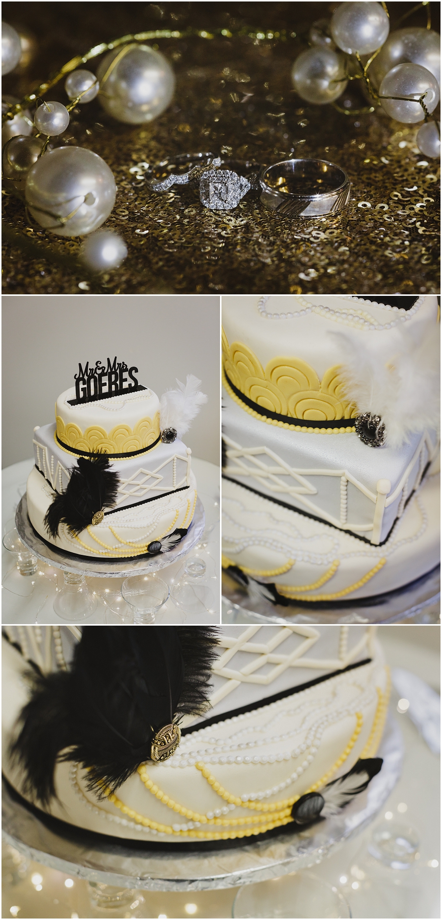 art deco style wedding cake yellow black