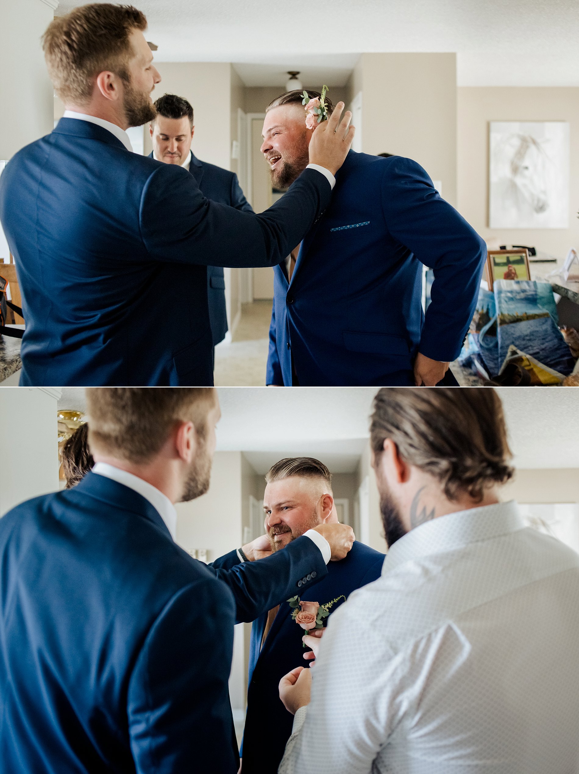 Groom and groomsmen getting ready for a Prince Albert wedding.