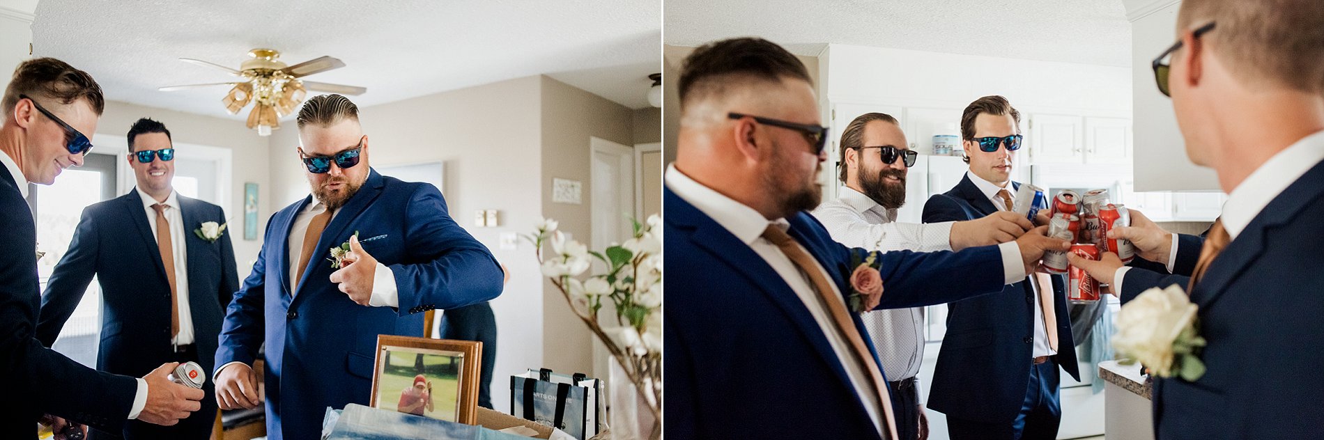 A groom toasts his groomsmen before his Prince Albert wedding ceremony.