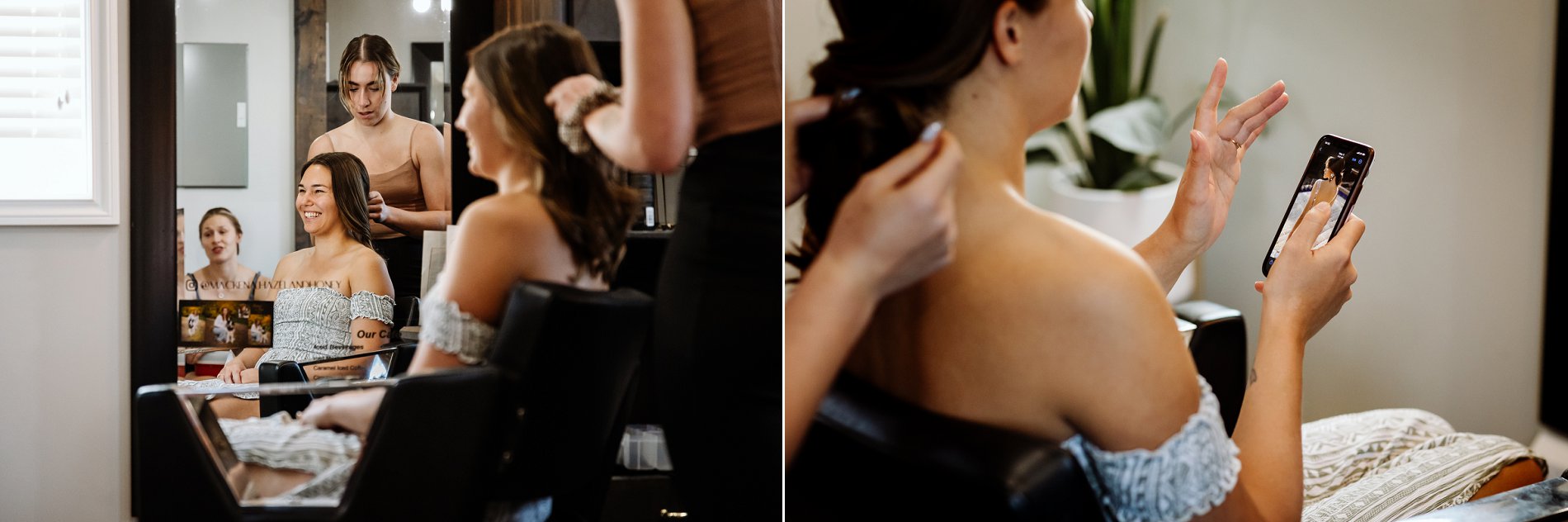 Saskatoon bride gets her hair done at Hazel and Honey Salon.