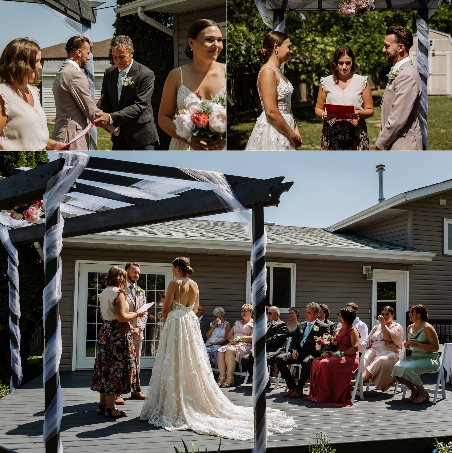 An intimate backyard wedding on a sunny summer day in Saskatoon.