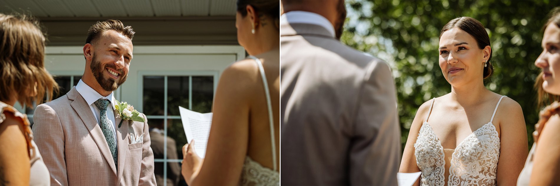 Bride and groom say their vows at their Saskatoon outdoor wedding.