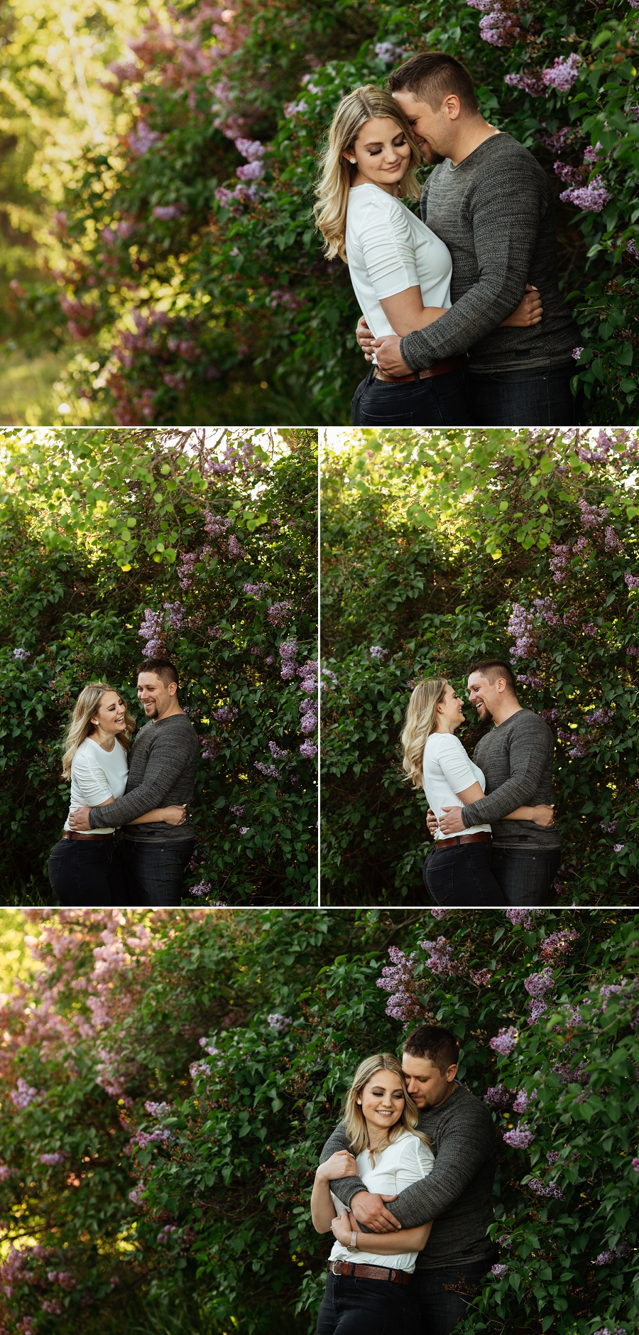 engagement pictures in saskatoon with lilacs