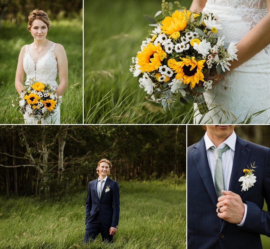 bouquet and boutonniere with sunflowers
