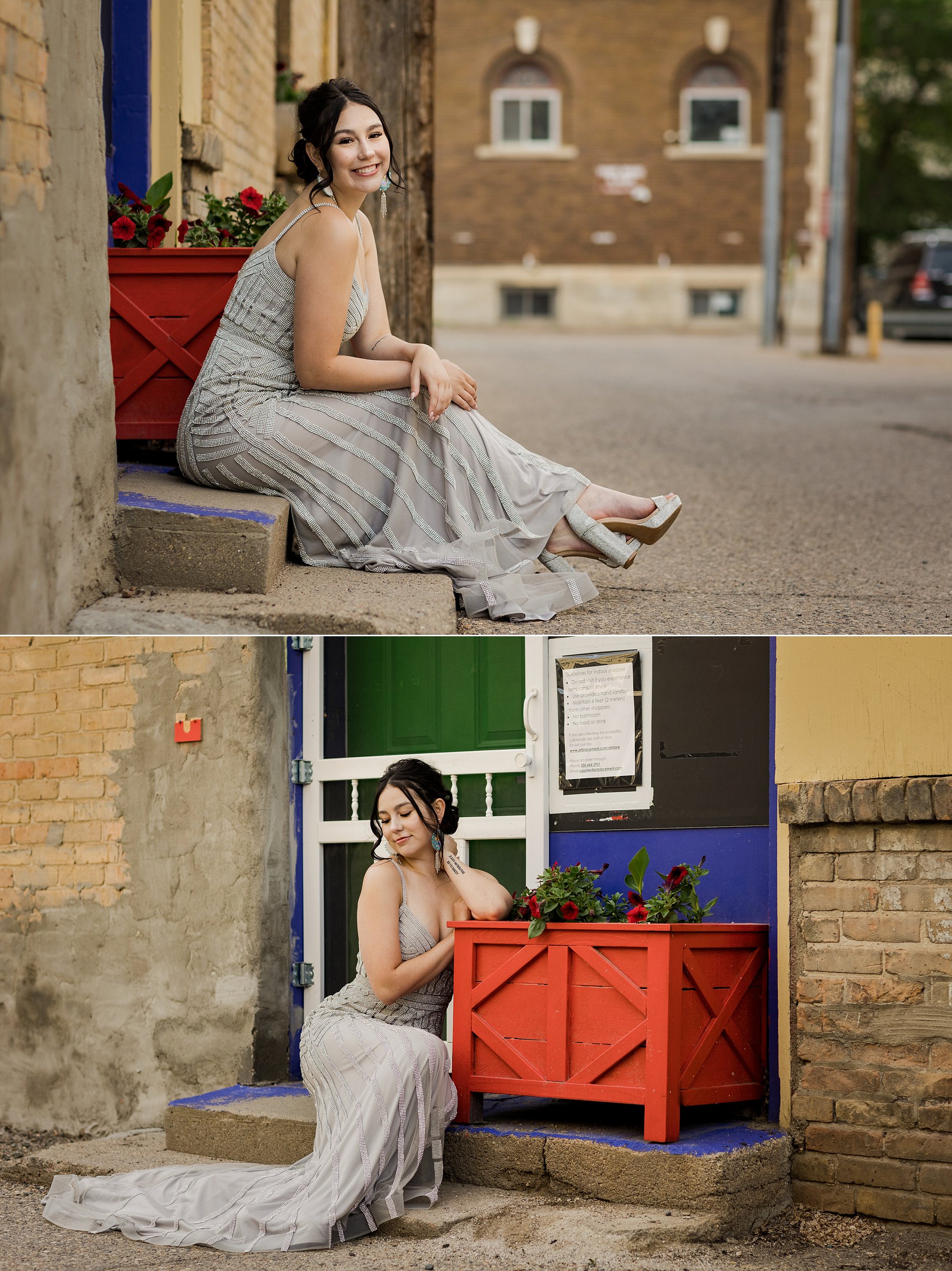 Graduation photography in a downtown Saskatoon back alley.
