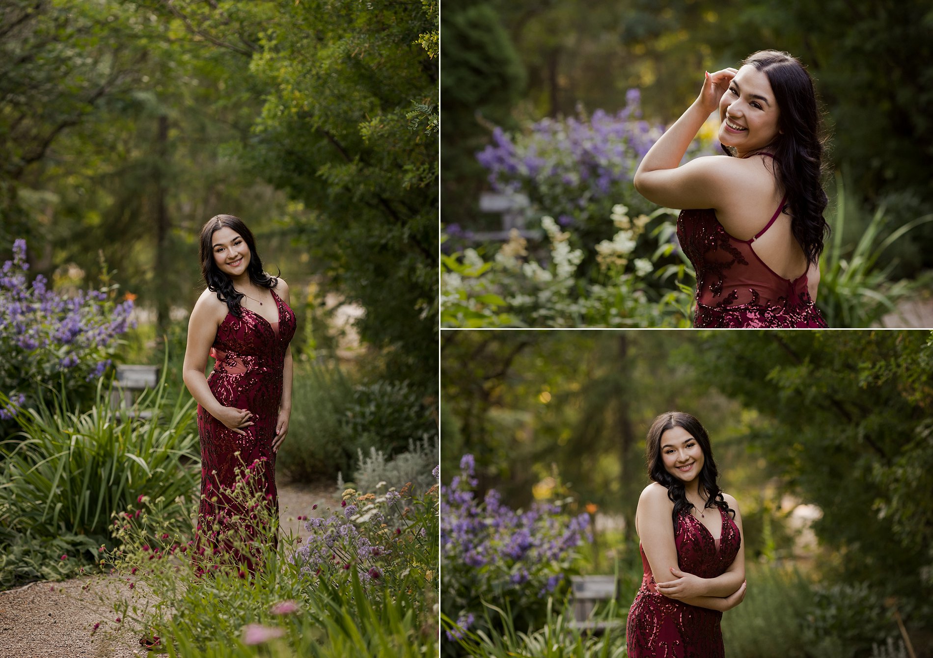 Graduation photos in a blooming garden at the Forestry Farm in Saskatoon.