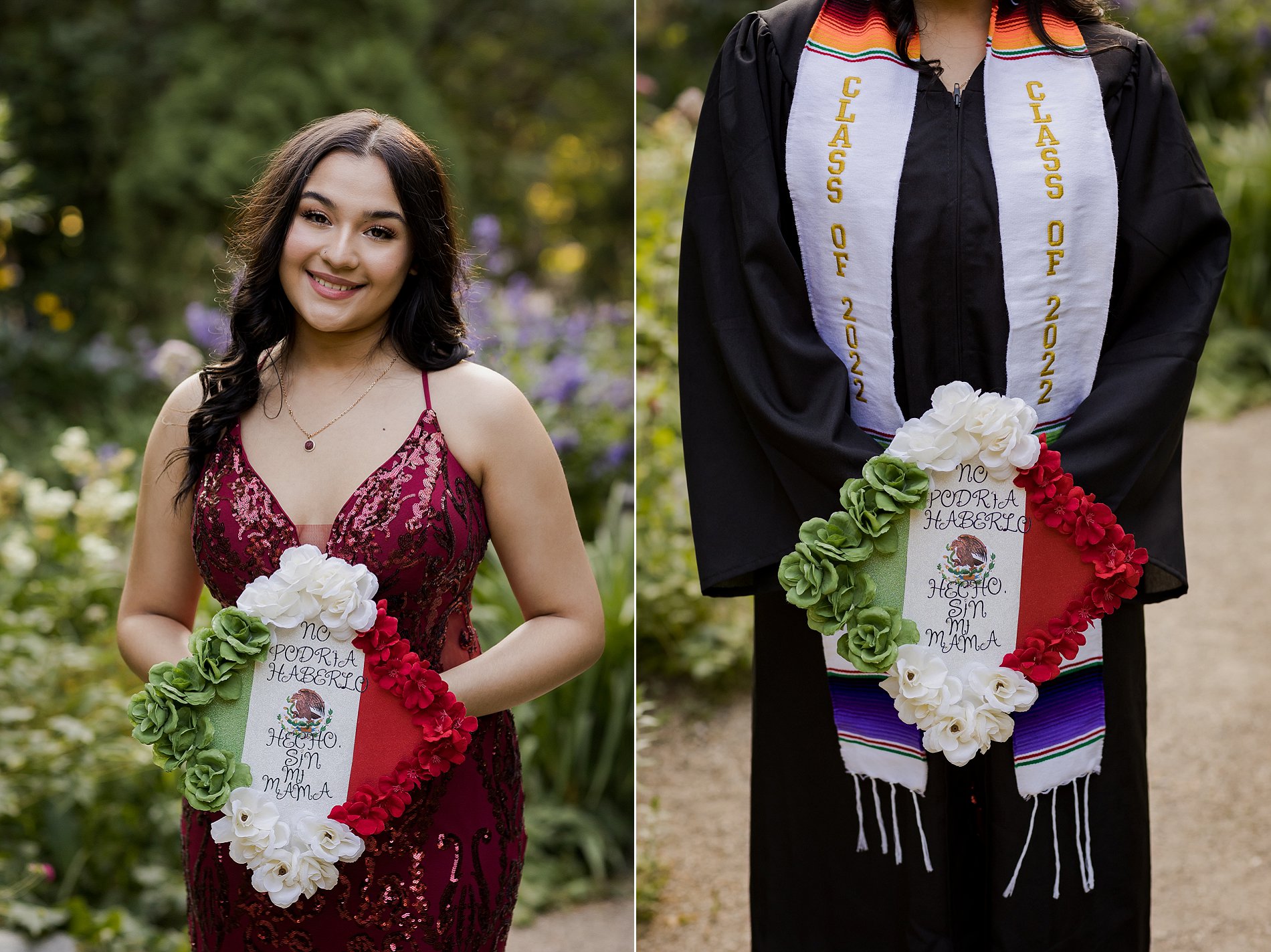 High school grad celebrating her Mexican heritage through her graduation portrait details.