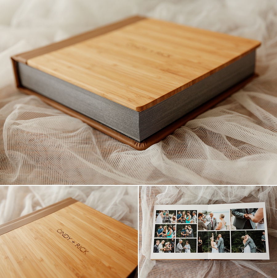 heirloom wedding album with bamboo and leather cover
