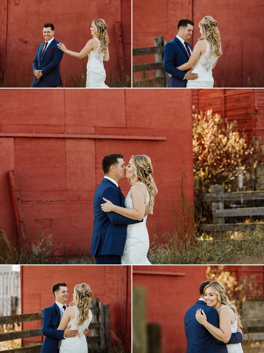 first look at a barn wedding