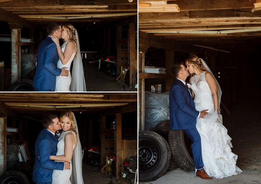 bride and groom photos in a barn