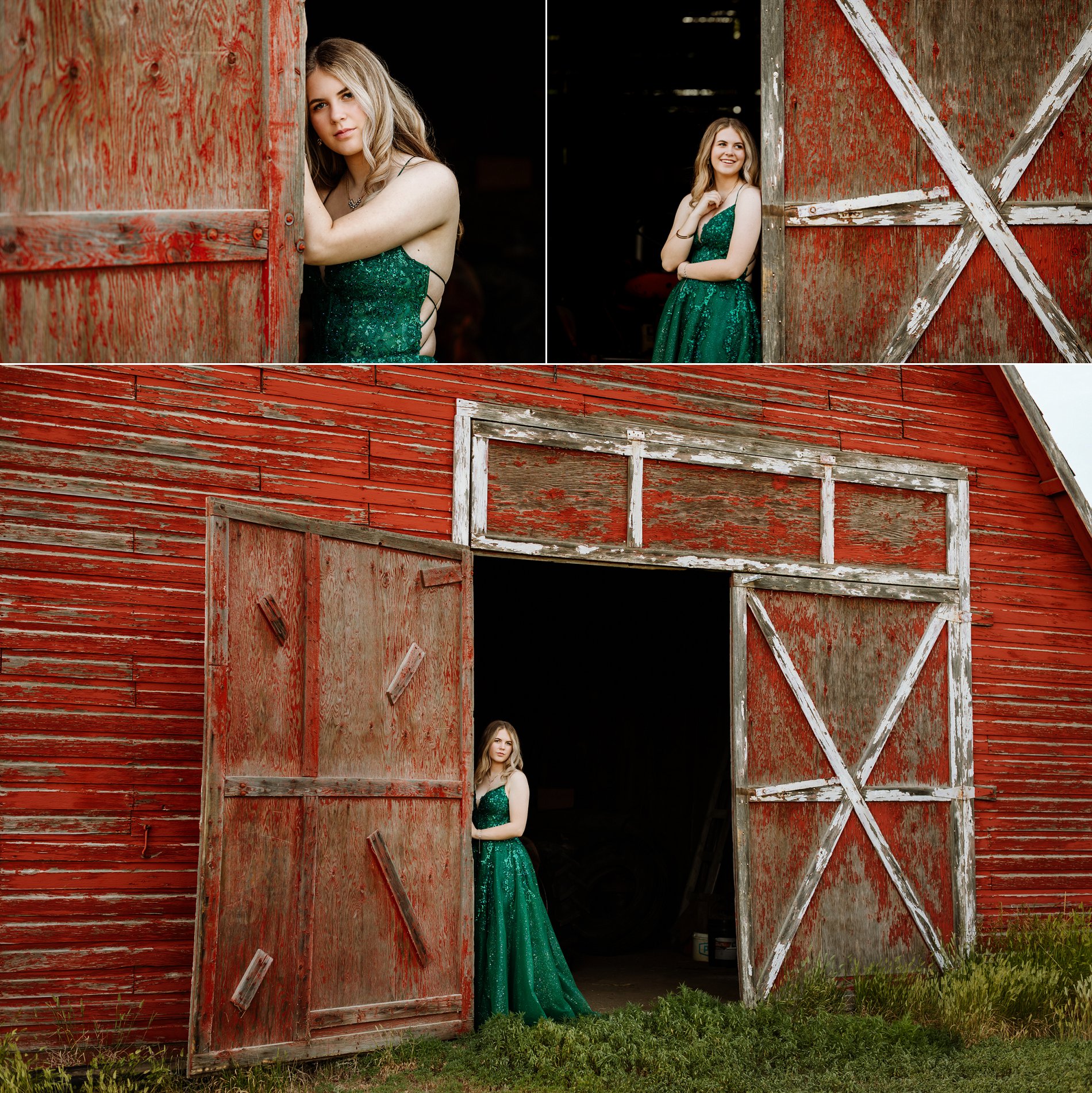 Graduation photos with an old red barn on the family farm near Outlook, Saskatchewan.