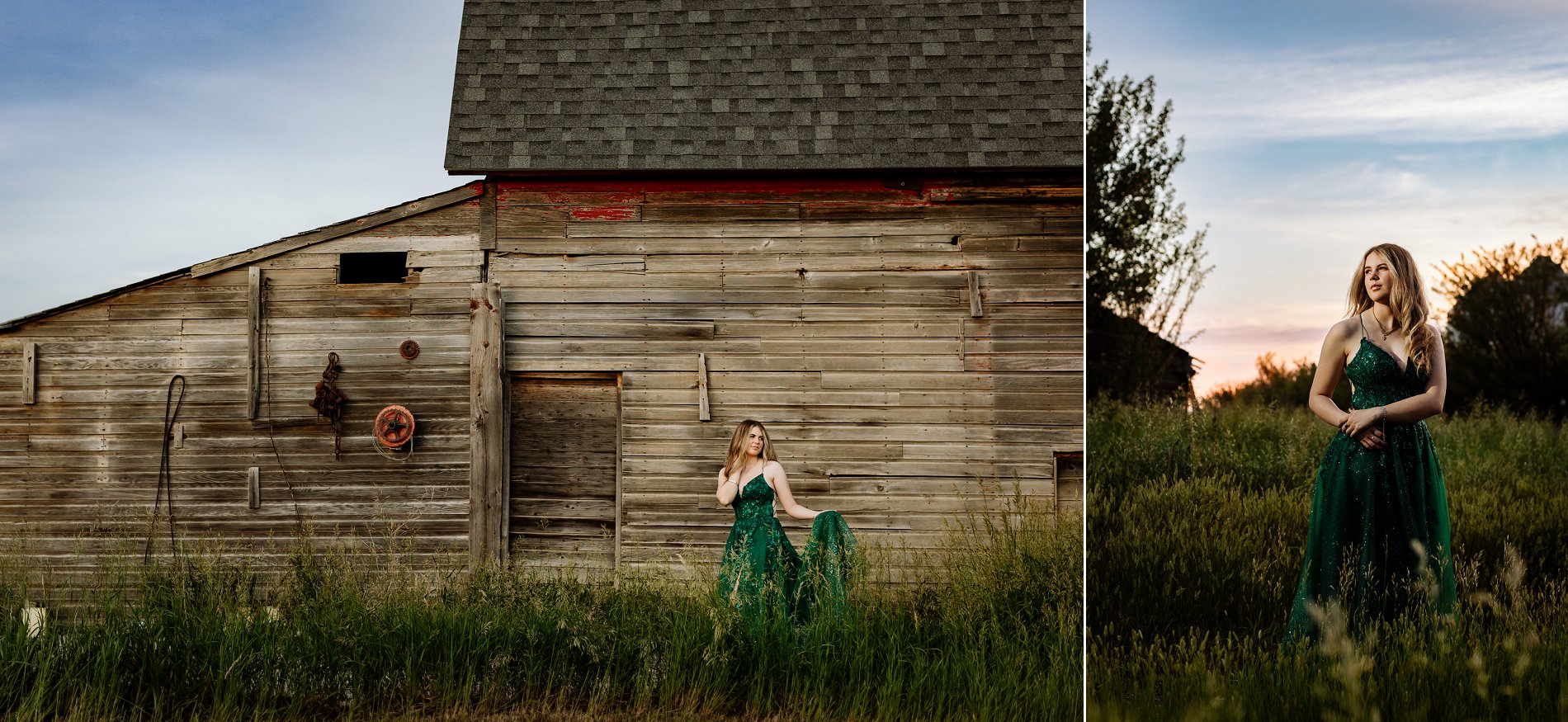 Grad photos near the barn on the family farm and homestead near Broderick, Saskatchewan.