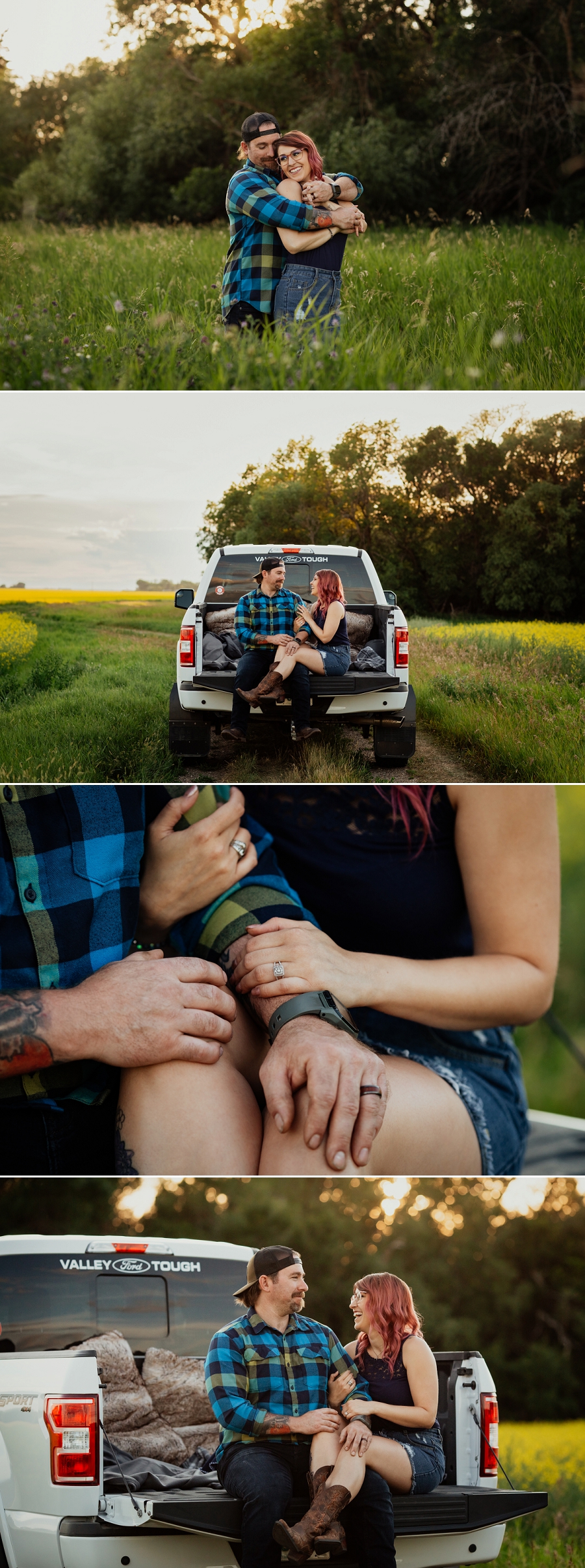 engagement photo sessin with truck and canola