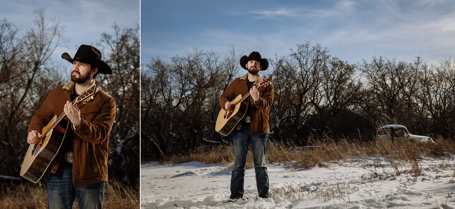 Artist press photos for country musician Josh Stumpf, taken in a rural area near Saskatoon.