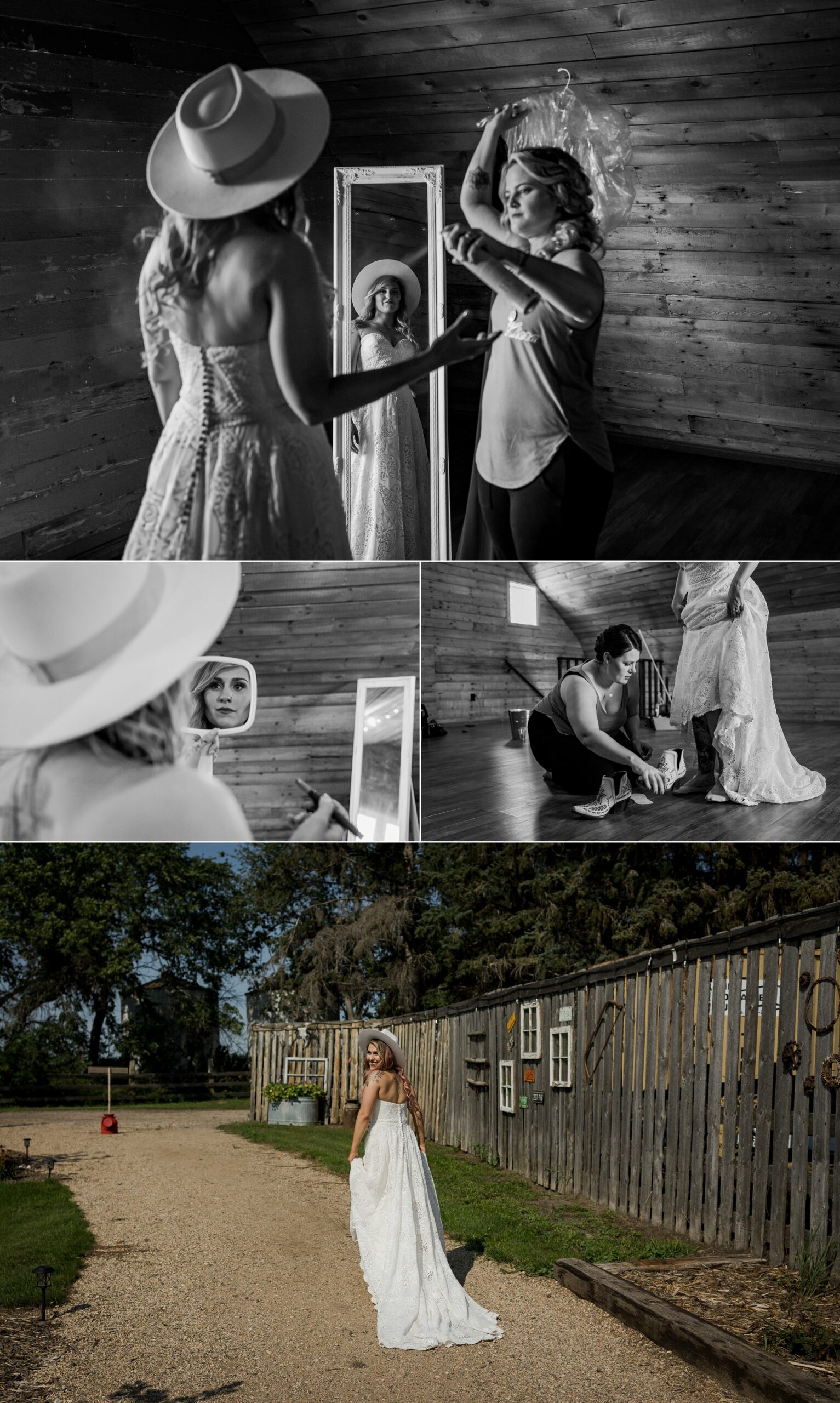 bride gets ready before her wedding at guenther farms