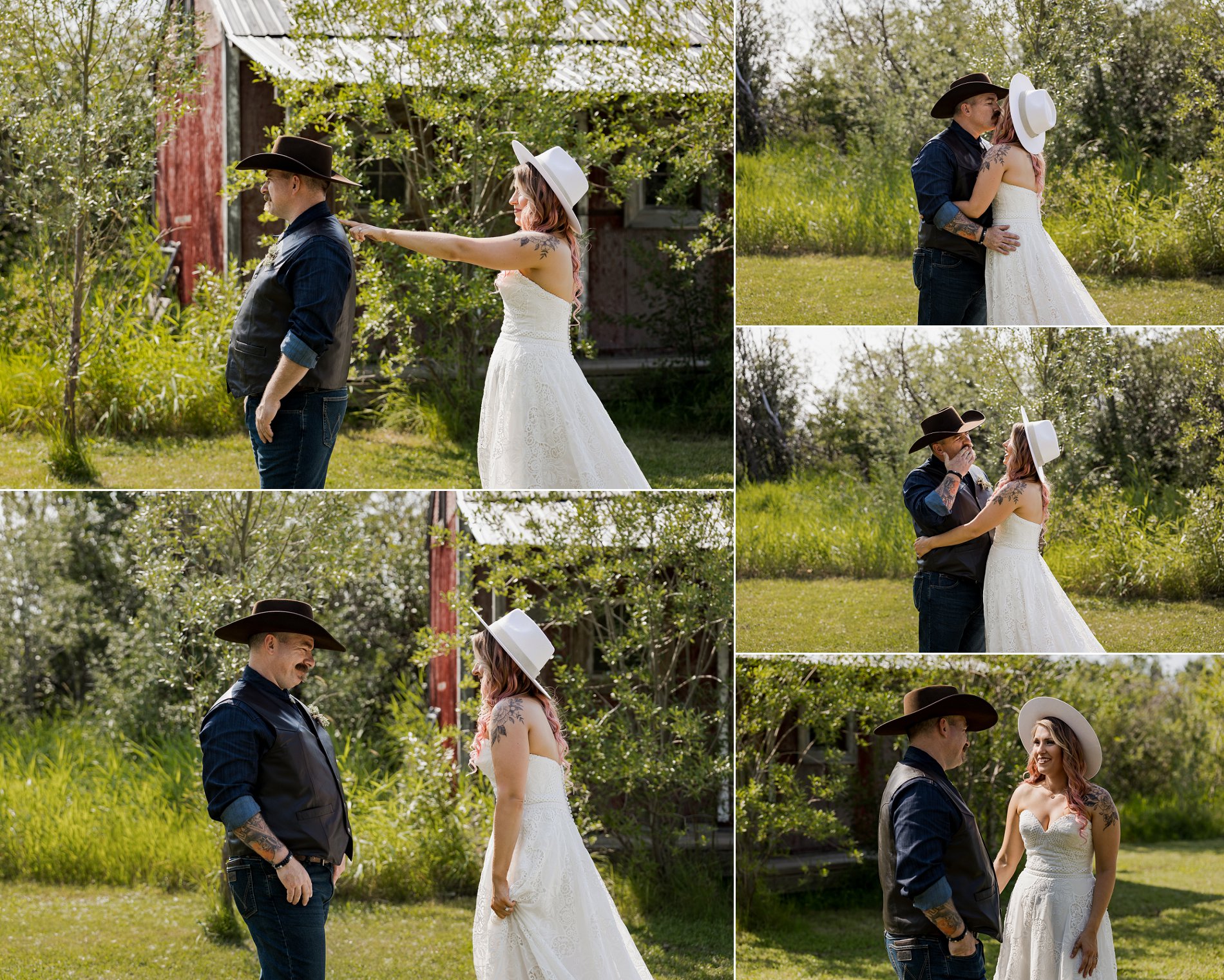 bride and groom share a private first look before their wedding at guenther farms