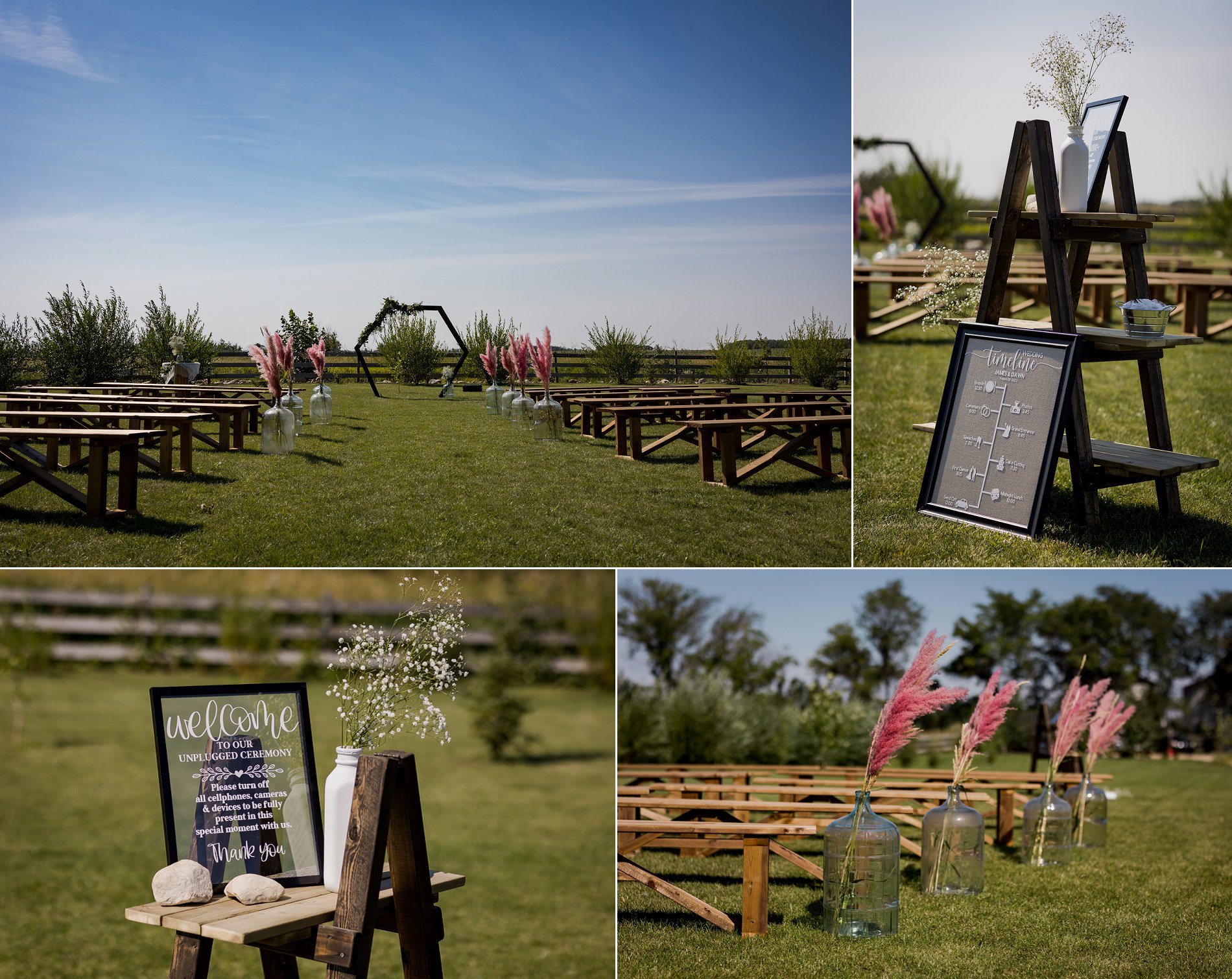 outdoor wedding ceremony location at guenther farms near saskatoon and some ideas for rustic modern decor